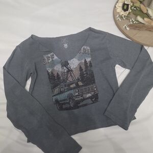 Women's Long Sleeve Graphic Tee - Blue